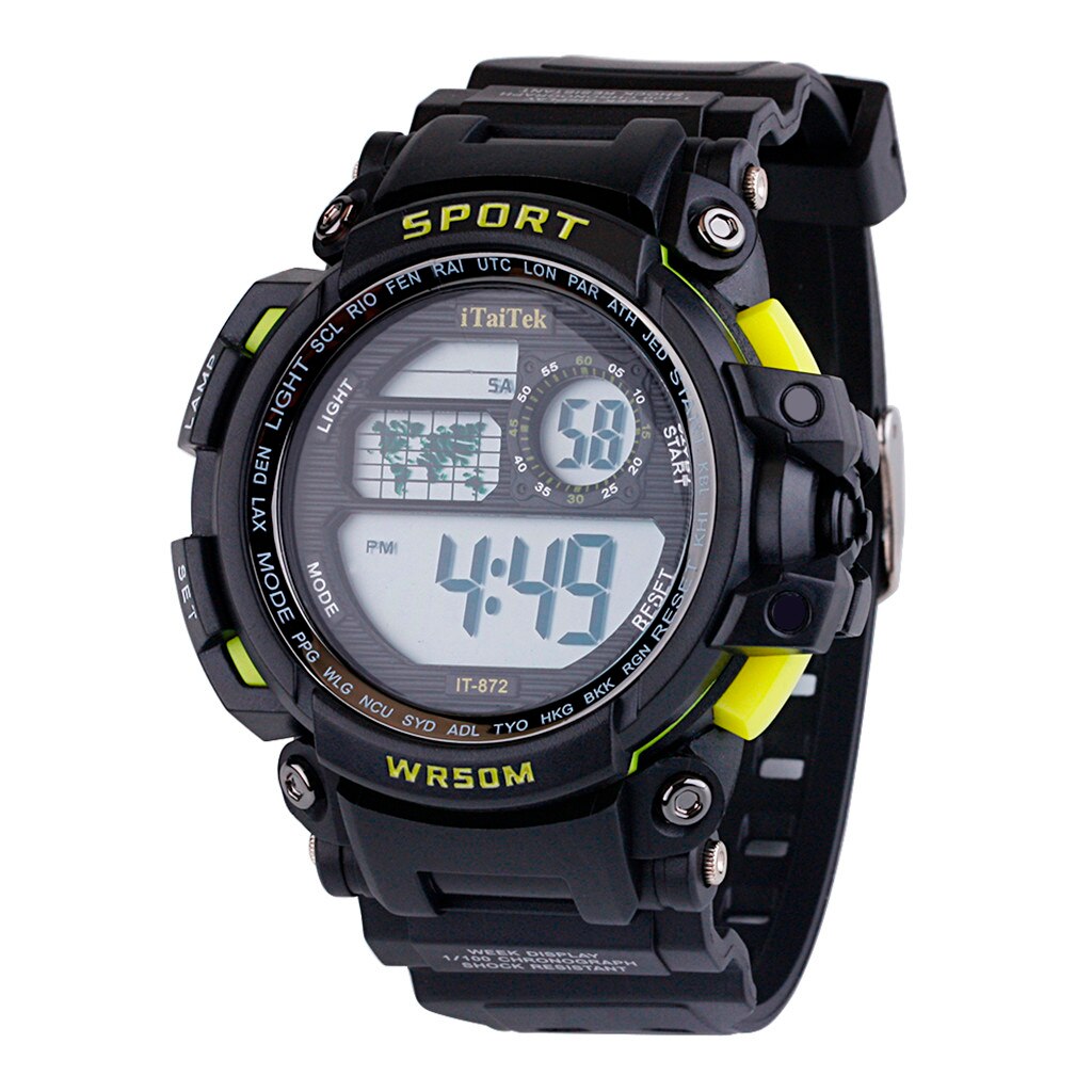 Multifunctionele Heren Horloge Waterdicht Jongen Lcd Digitale Horloge Stopwatch Sport Horloge Erkek Kol Saati Relogio Masculino: Geel