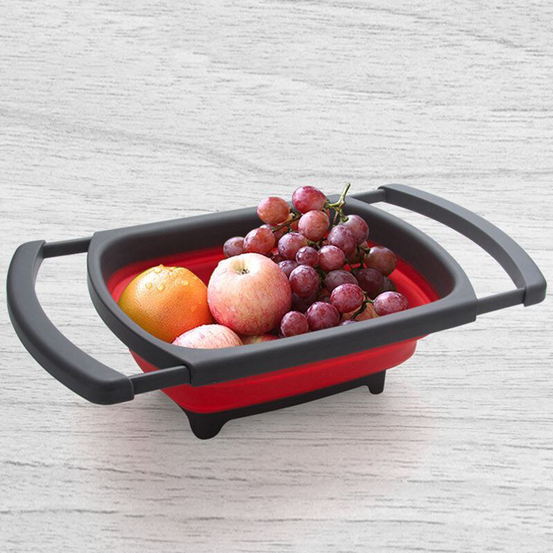 Colador plegable ecológico para frutas y verduras, colador de cocina, cestas de drenaje plegables con asas retráctiles