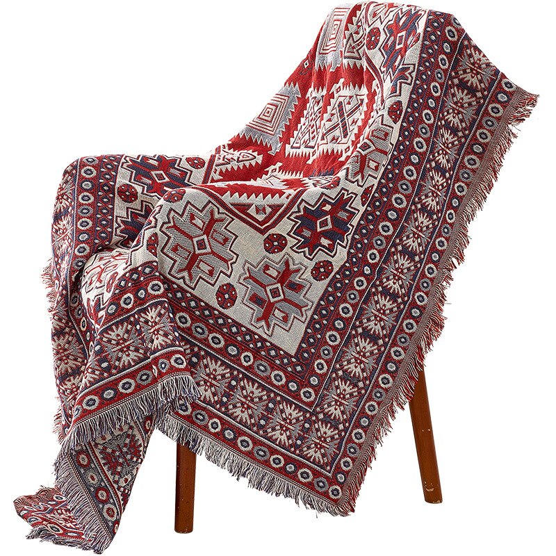 Strikkede boho tæpper etnisk tæppe håndklæde to sider mønster sofa indretning kaste tæpper sofa boligdekoration vægtapet betræk