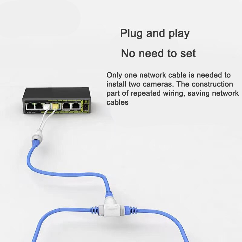 For security camera installation, POE splitter 2 in 1 network cable connector three-way RJ45 connector head