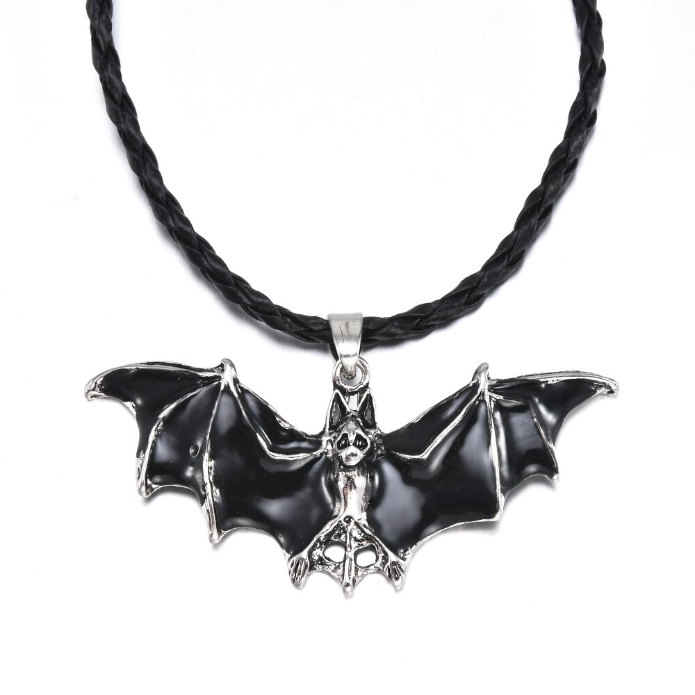 Rope Enamel Bat Pendant Necklace Unisex Gothic Jewelry Halloween