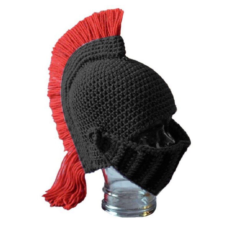 Spartan Knight Beanie Hat - Knitted Ski Mask - Windproof Winter Cap for Men & Women: Black Red