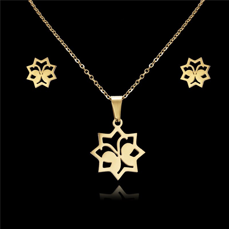 Rinhoo Dier Vlinder Rvs Hanger Ketting Sets Voor Vrouwen Kat Visgraten Ketting Oorbellen Sieraden: Butterfly-2
