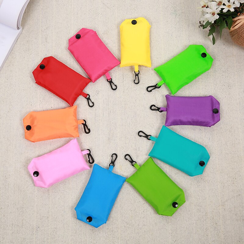 Bolsa de compras de color sólido, ecológica, plegable, reutilizable, portátil, bolso de hombro de poliéster para viajes y comestibles