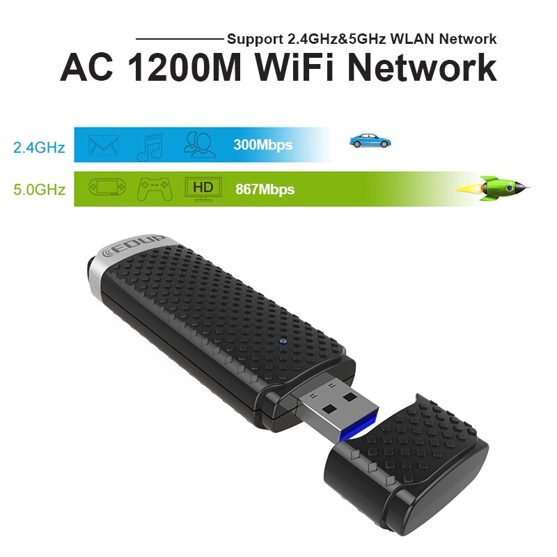 Edup High Speed 1200Mbps 5Ghz Usb Draadloze Wifi Adapter Wifi Ontvanger 802.11ac Dual Band Usb 3.0 Ethernet Adapter