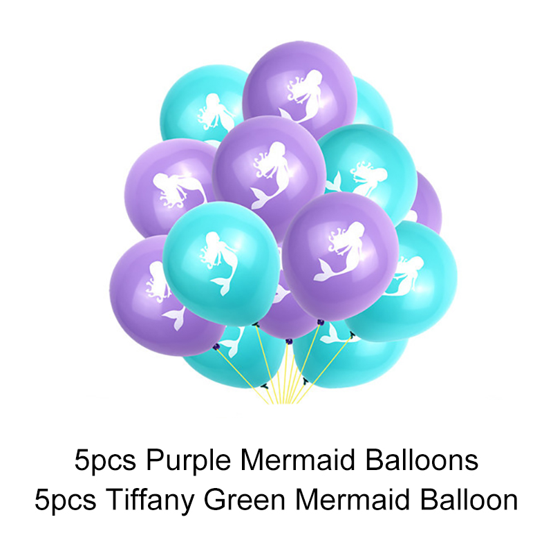 Glitter Mermaid Theme Banner Balloon Decorations Happy Birthday Birthday Mermaid Party Tiffany Blue Purple Banner Balloons: 10pcs Mixed