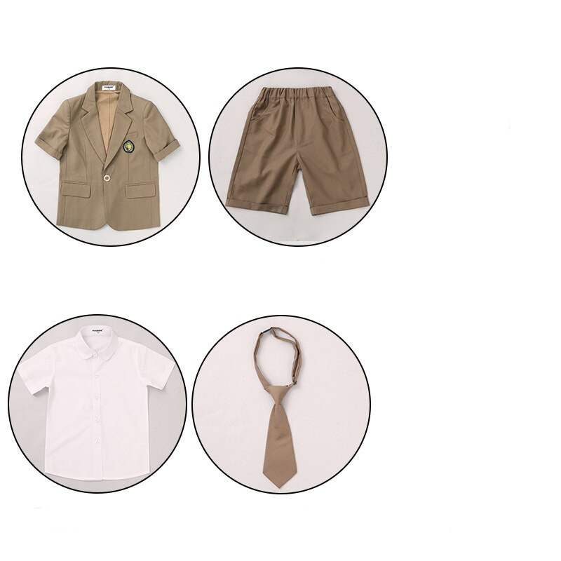 Dzieci mundurek szkolny dziewczyny chłopcy krótki rękaw marynarka płaszcz koszula sukienka szorty ubrania krawat zestaw koreańnarty japońnarty strój studencki: boys zestaw / 160cm height
