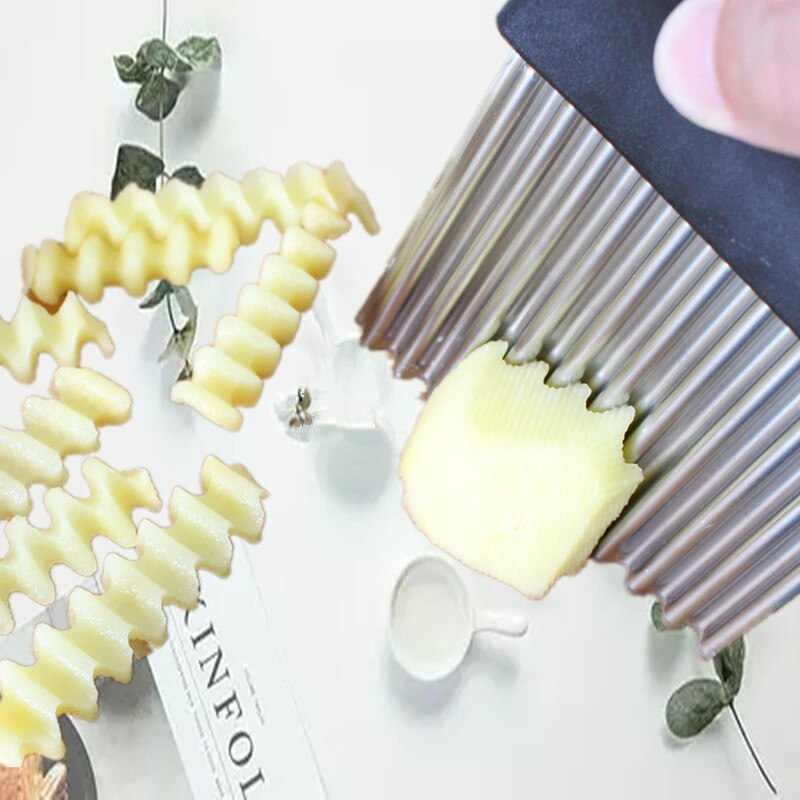 French Fries Cutter Potato Slicer Wavy Knife Wave Chopper Serrated Crinkle Chipper Slicing Chips Making Tool Vegetable Kitchen