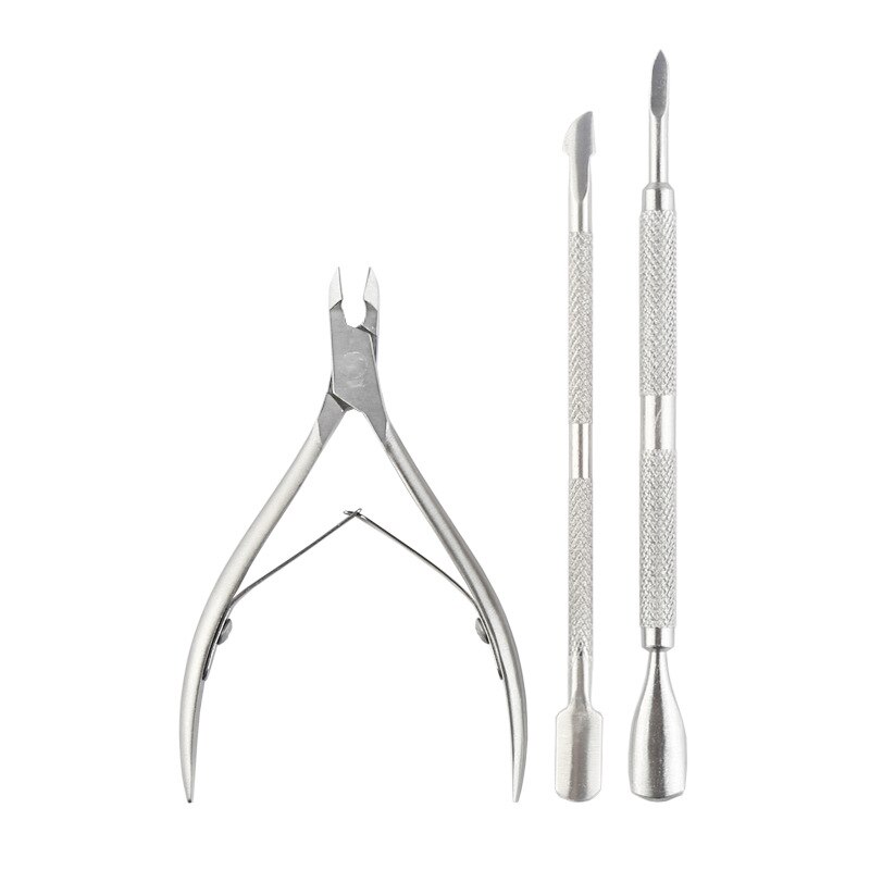 Nail Care Cleaner Nail Art Gereedschap Cuticle Pusher Set Manicure & Pedicure Tool Silver Rvs Vinger Dode Huid Push: 3pcs Set