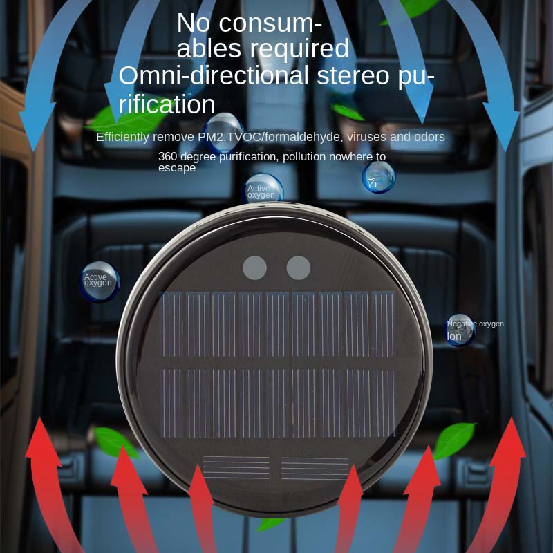 Solcelledrevet billuftrenser usb iltrenser negativ ion 1200 mah hepa-filter  pm2.5 røgfjerner indvendig luftfrisk bilforsyninger