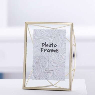 Scandinavische fotolijst in bureaubladopstellingen, geometrische metalen glazen lijst, ijzeren kunstfotodecoratiebeugel: Een gouden / 6 inch