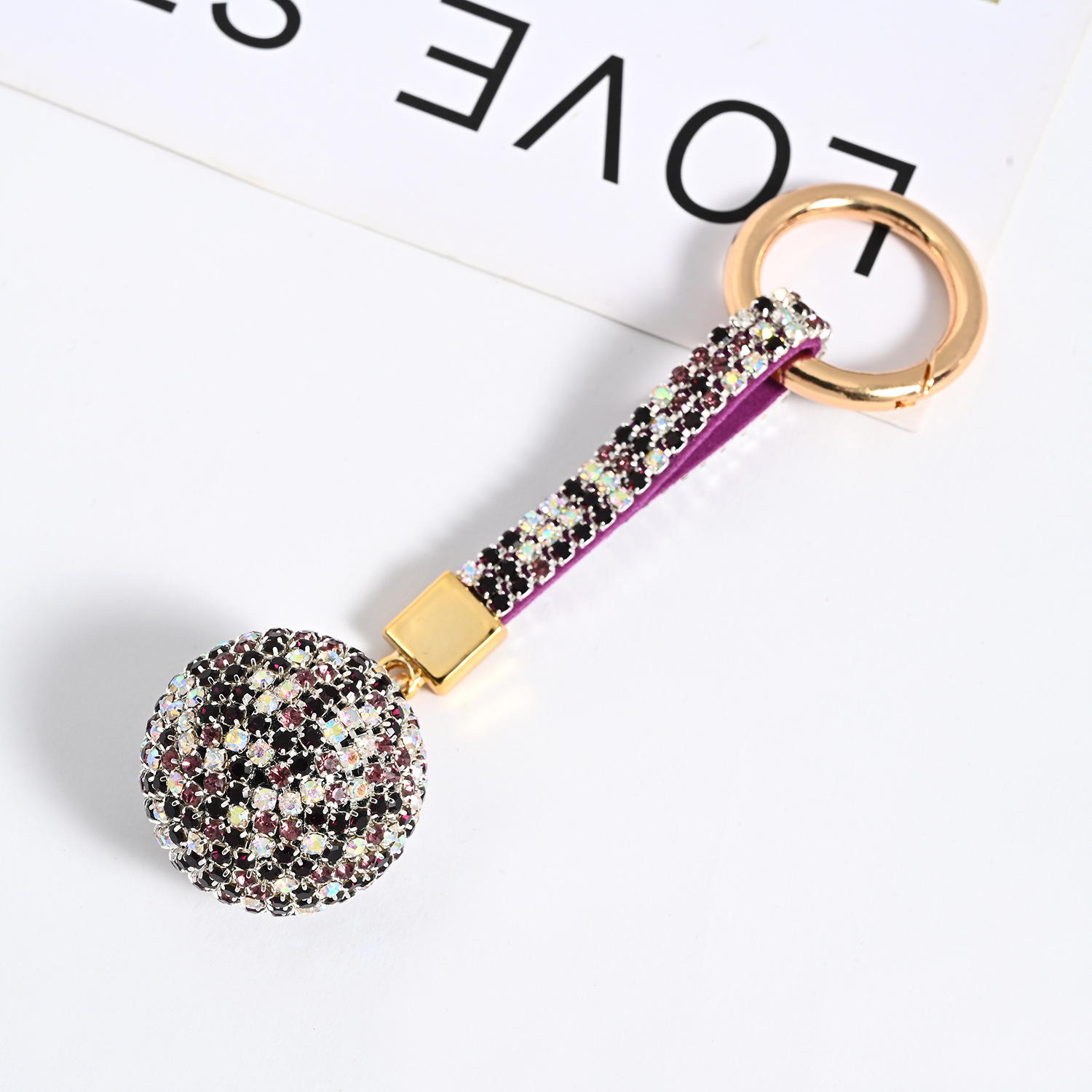Diamante vedhæng kugle rhinsten krystal nøglering håndtaske bilnøglering anti-tab nøglering læderrem vedhæng nøglering: Hvid