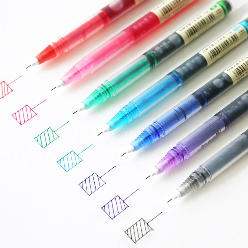 7 pcs/lot Colourful Straight Liquid Gel Pen Artistic Font Neuter Art Marker Pens School Office Stationery Supplies