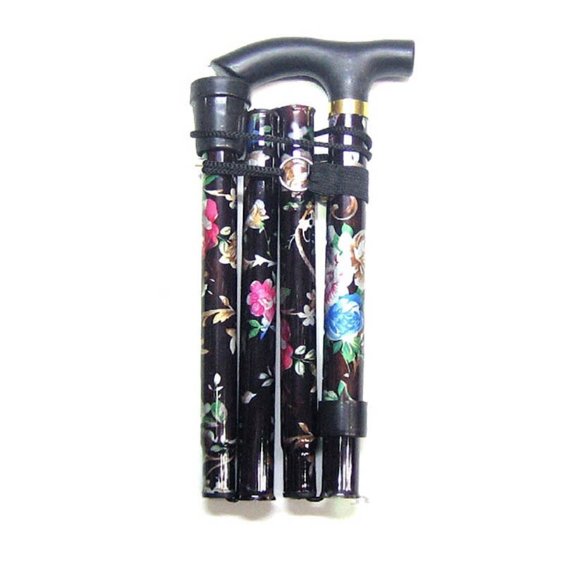 Lightweight Foldable Walking Sticks For Elderly Women Men Telescopic 93cm Adjustable Folding Floral Metal Cane Climbing Hiking: black