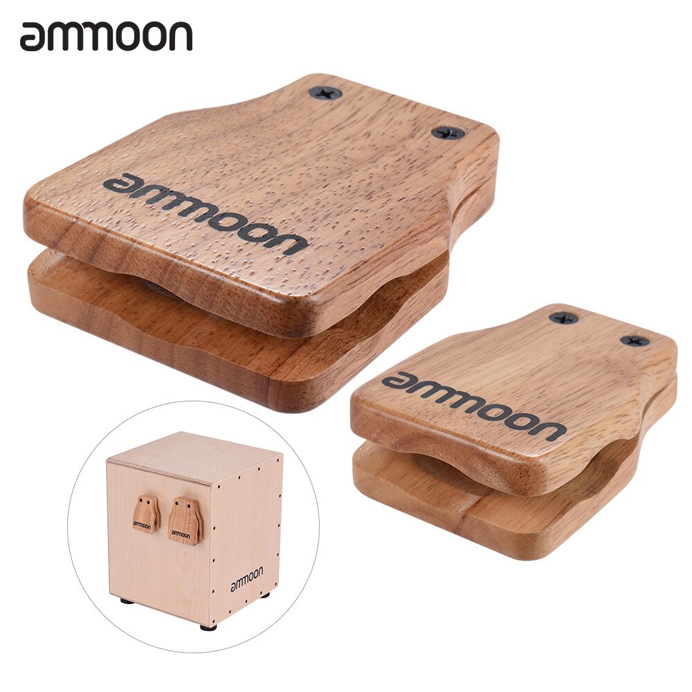 ammoon 2pcs Cajon Box Drum Large & Medium Drum Pad Companion Accessories Castanets for Hand Percussion Instruments