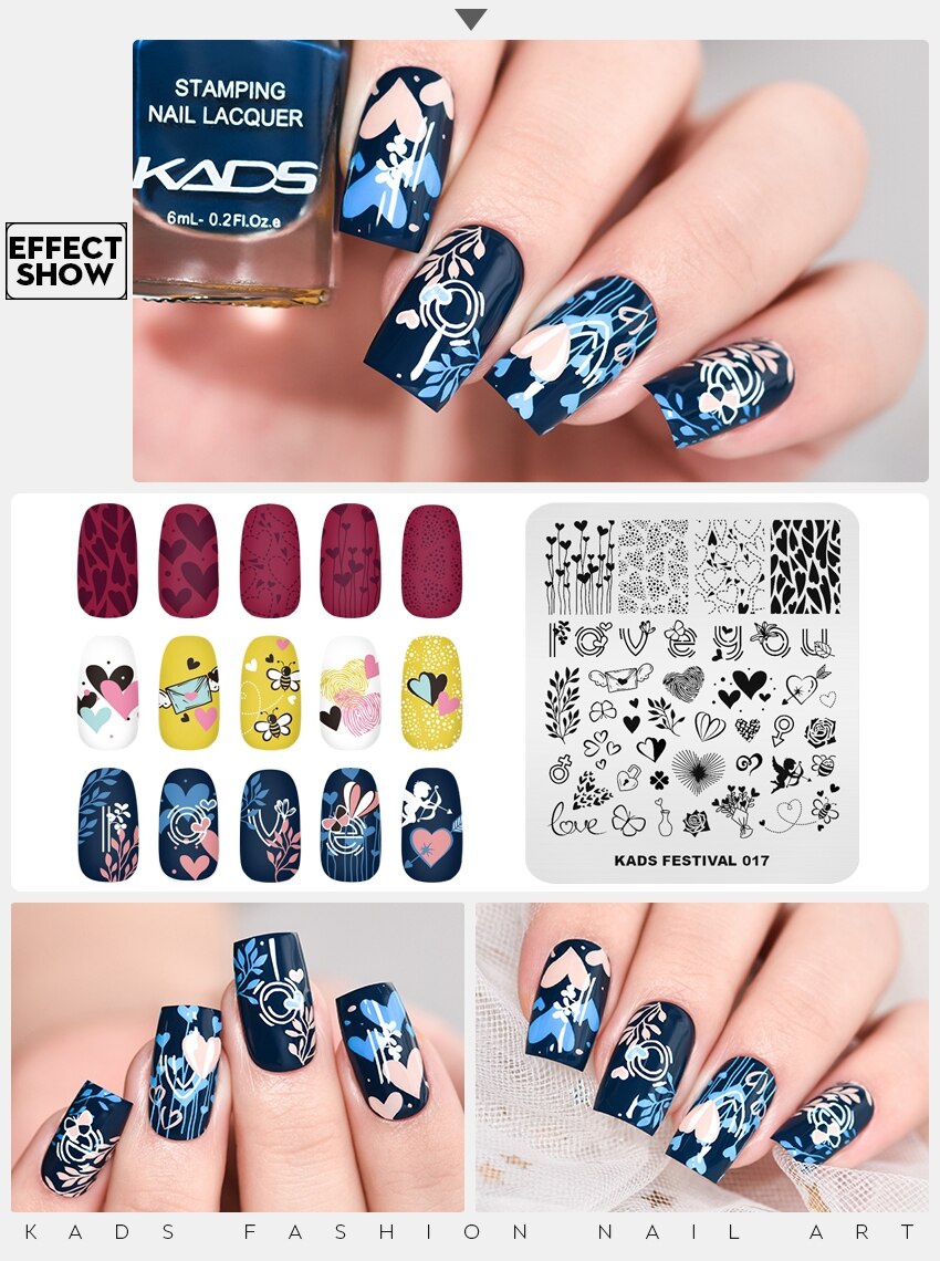 Kads negle stempel plader valentinsdag festival 017 hjerte bi nail art stempling skabelon gør det selv manicure værktøjer negle stencil