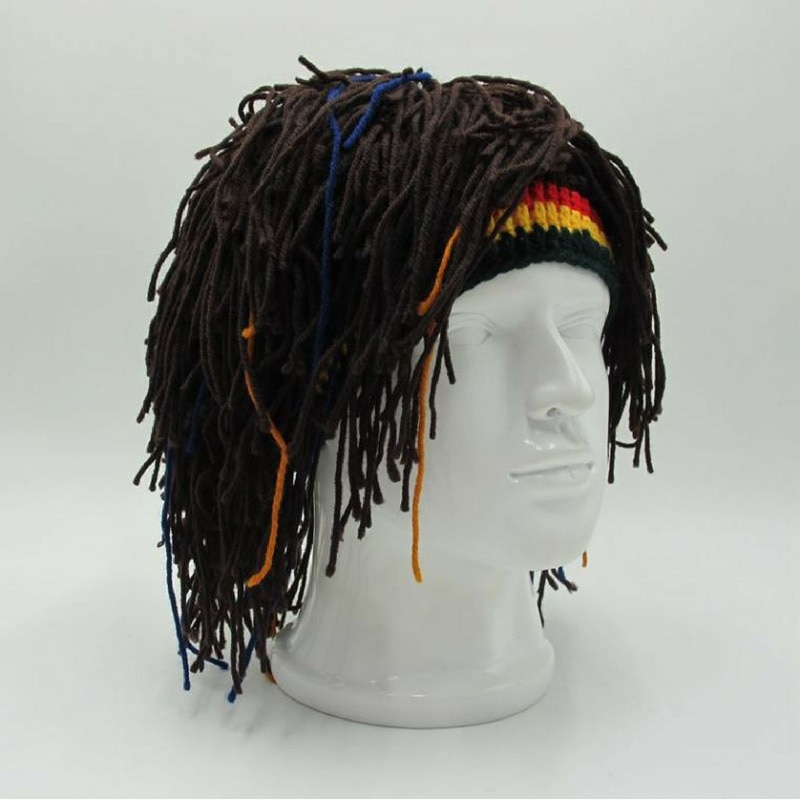 Peluca barba Gorro Rasta Bandana hecho a mano Gorro de ganchillo de invierno para hombre disfraz de Halloween divertidos de cumpleaños