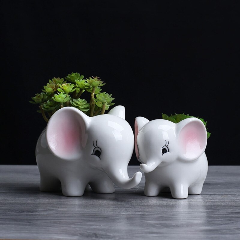Ceramic Flower Pot Cartoon Animal Elephant Succulent Bonsai Potted Planter for Indoor Outdoor Garden Yard Decoration