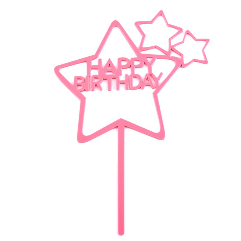 1PC Cake Topper Stars Sweet Love Heart Acrylic Happy Birthday Cake Topper Dessert Decoration for Birthday Party Lovely: 602-Rosered
