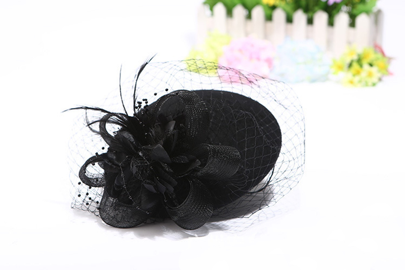 mujer boda sombrero flor negro para de novia velo pelo con peine perla con cuentas para novia sombreros y fascinadores: Black