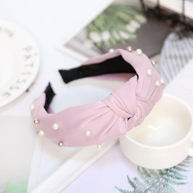 Nouvelle maille fil perle perlée belle bandeau corée cheveux accessoires pour femmes fleur nœuds Double noeud large bandeau: D