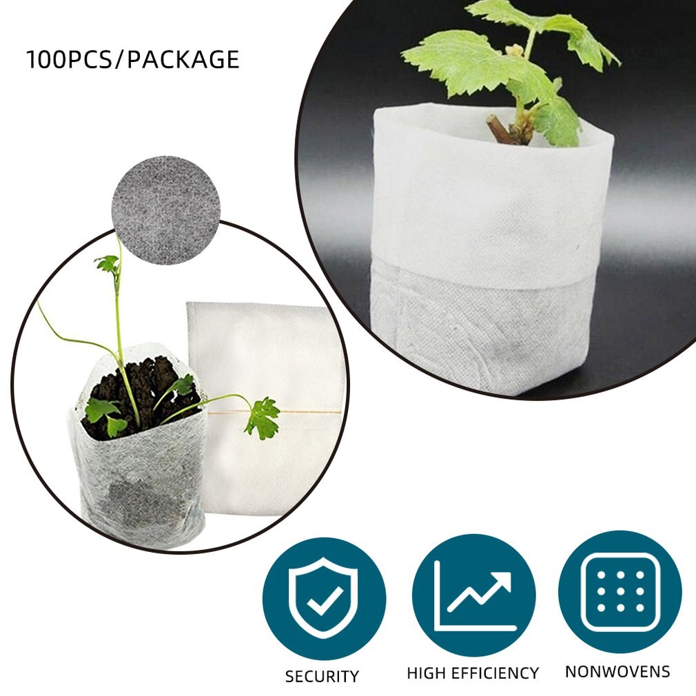 100PCS/Bag Biodegradable Seed Nursery Bags Nursery Flower Pots Vegetable Transplant Breeding Pots Garden Planting Bag