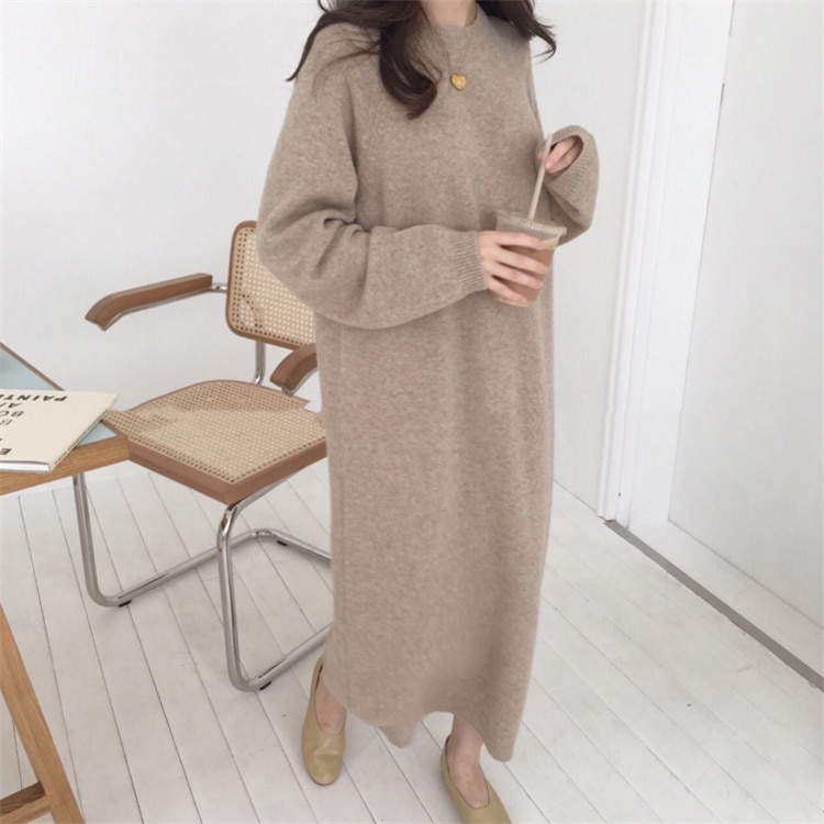 Warme Trui Vrouwen Herfst Jurk Winter Lange Trui Gebreide Jurken Lange Losse Maxi Oversize Lady Jurken Bodycon Robe Vestidos