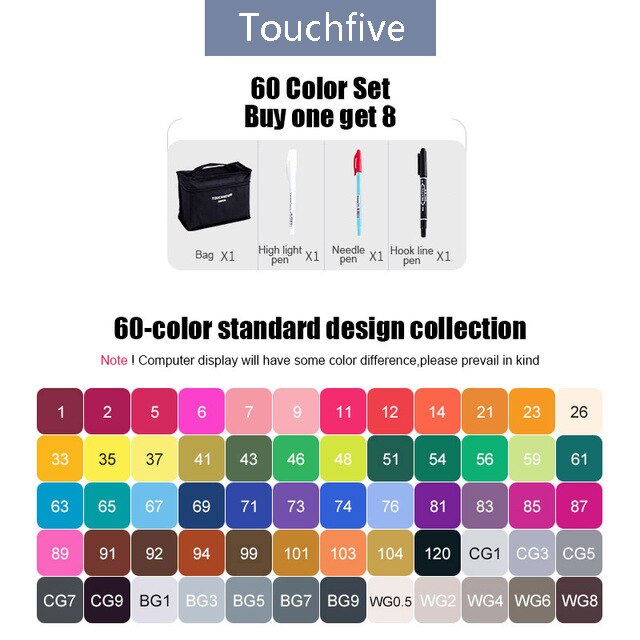 Touchfive Marker 30/40/60/80 Farben Kunst Marker Set Fettige Alkohol Basierend Skizze Marker Stift für künstler Zeichnung Manga Animation: 60 standard design