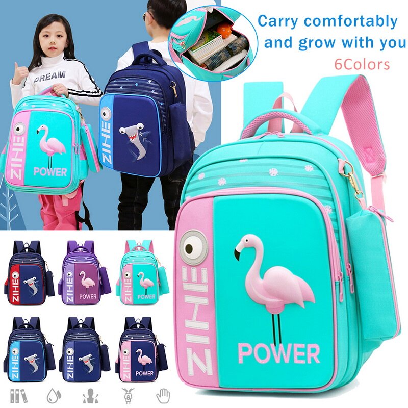 3D Flamingo sacs d'école pour filles garçons dessin animé requin sac à dos enfants sacs à dos orthopédiques mochila escolar Grade 3 5