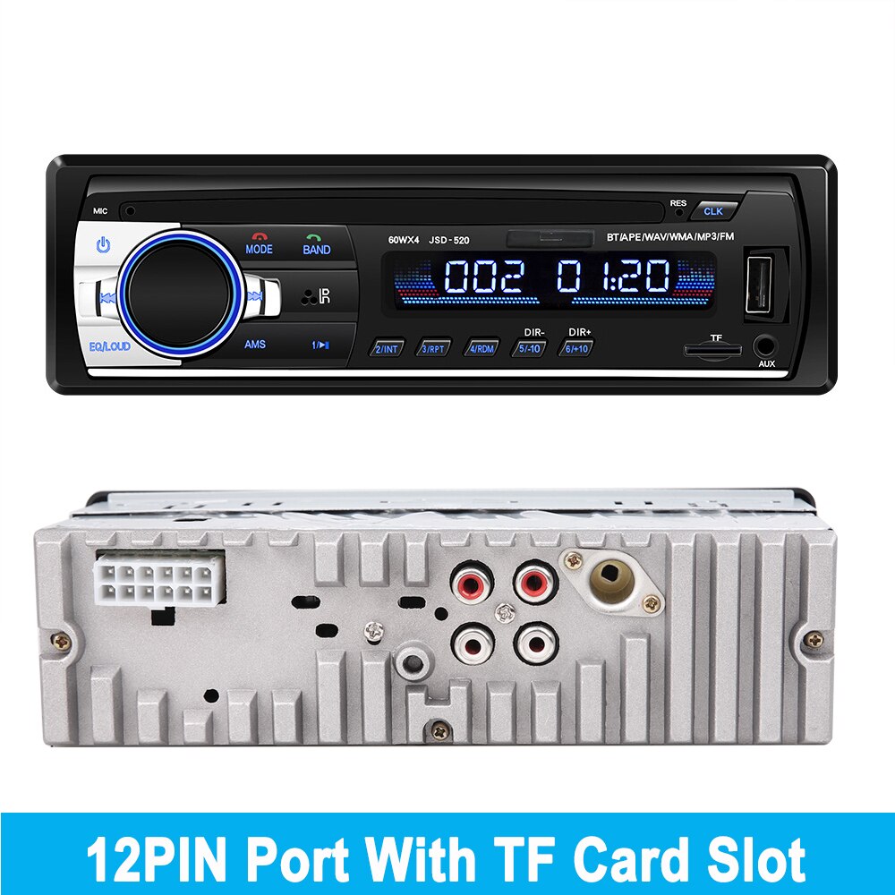 Autoradio stéréo numérique, Bluetooth JSD-520, 1 Din, lecteur MP3, 4x60W, Audio FM, récepteur de musique, USB/SD, avec entrée AUX au tableau de bord