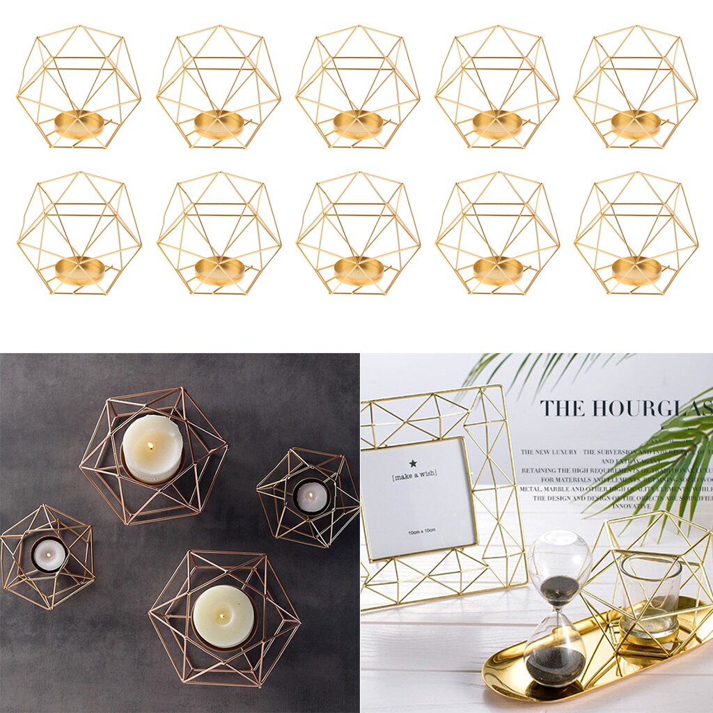 10pcs Geometric Polished Tealight Candle Holder Table Top Centerpiece Weddings Events Parties Dinner Table Decor - Gold