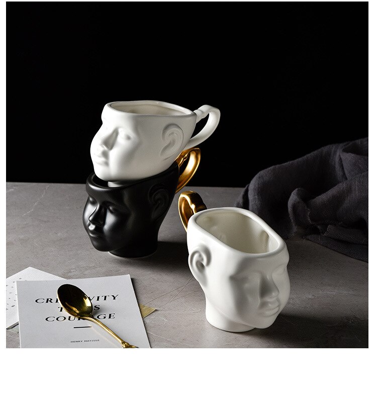 Tazas de café con cara de bebé para adultos, tazas de cerámica mate para amantes, escultura de cabeza, tazas de leche, decoración creativa nórdica para el hogar, taza de bebida,