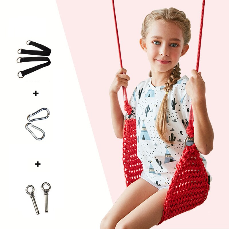 Handgemaakte Weven Swing Stoel Kinderen Swing Kids Hangmat Schommel Tuin Opknoping Stoel Voor Buitenshuis Binnenshuis Familie Kamer Games Speelgoed: Red-A1