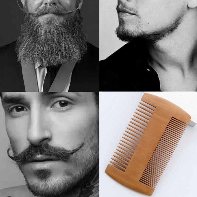 Wood Beard Kit Beard Brush Set Double-Sided Styling Comb Scissor Repair Modeling Cleaning Care Kit for Men