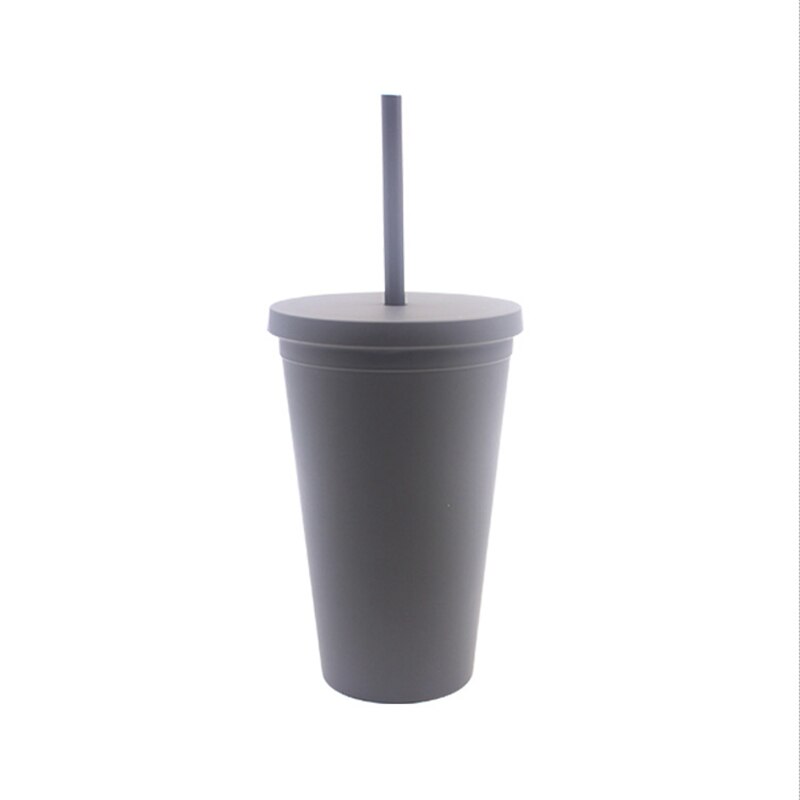 4 Colors Acrylic Reusable Double Wall Tumblers with Lids and Straws Thermal Insulation Straw Cup Coffee Water Cup: 450ml / Black