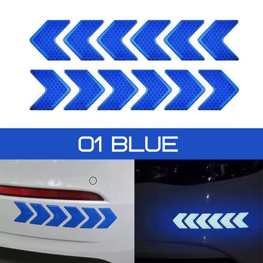 12Pcs/Set Car Reflective Sticker Arrows Pattern Warning Decals For Motorcycle Auto Tail Bar Bumper Safety Car Decor Accessories: Blue
