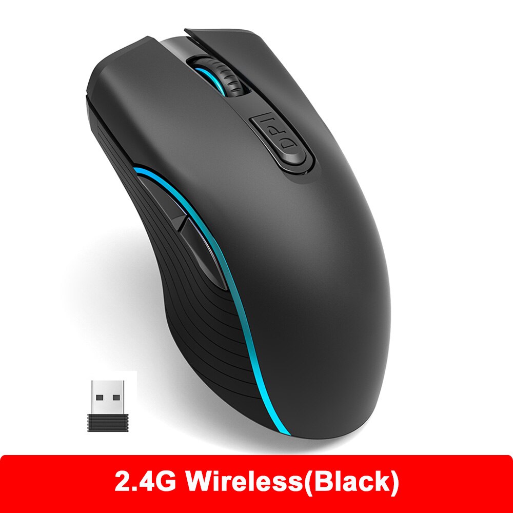 2.4G Bluetooth-compatible Wireless Mouse Rechargeable Silent Gaming Mouse For Macbook HP LED light Mice Computer PC Gamer Mouse: 2.4G Black