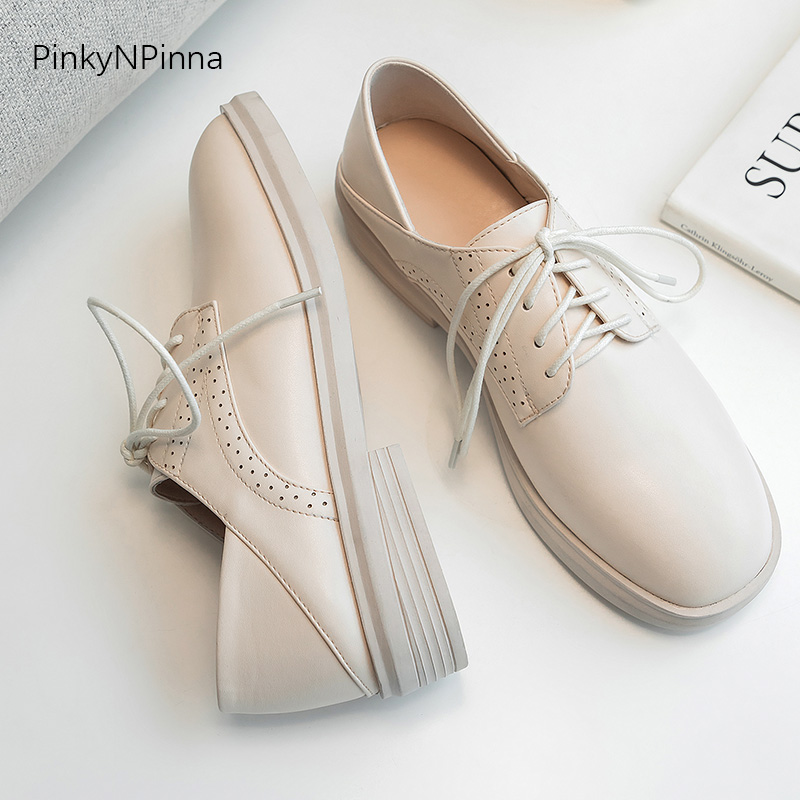 Preppy Stijl Vrouwen Oxford Schoenen Jaar Lente Laced Up Casual Schoenen Street School Plus Size Jonge Dames Kantoor commuter