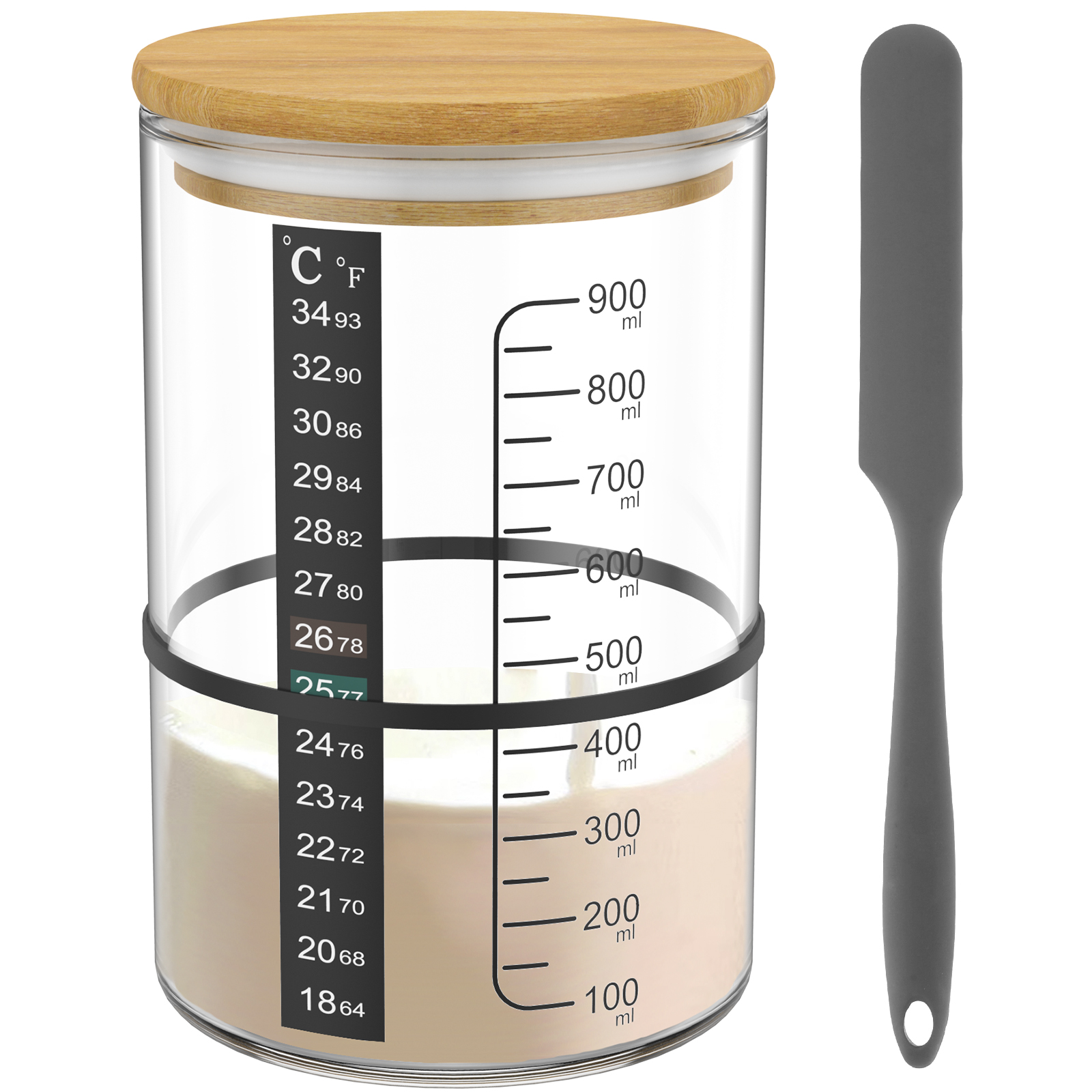 Pot de Fermentation au levain 900ml, récipient de démarrage au levain, pot en verre transparent, fournitures de cuisson au levain, bouche large avec couvercle: kaki foncé