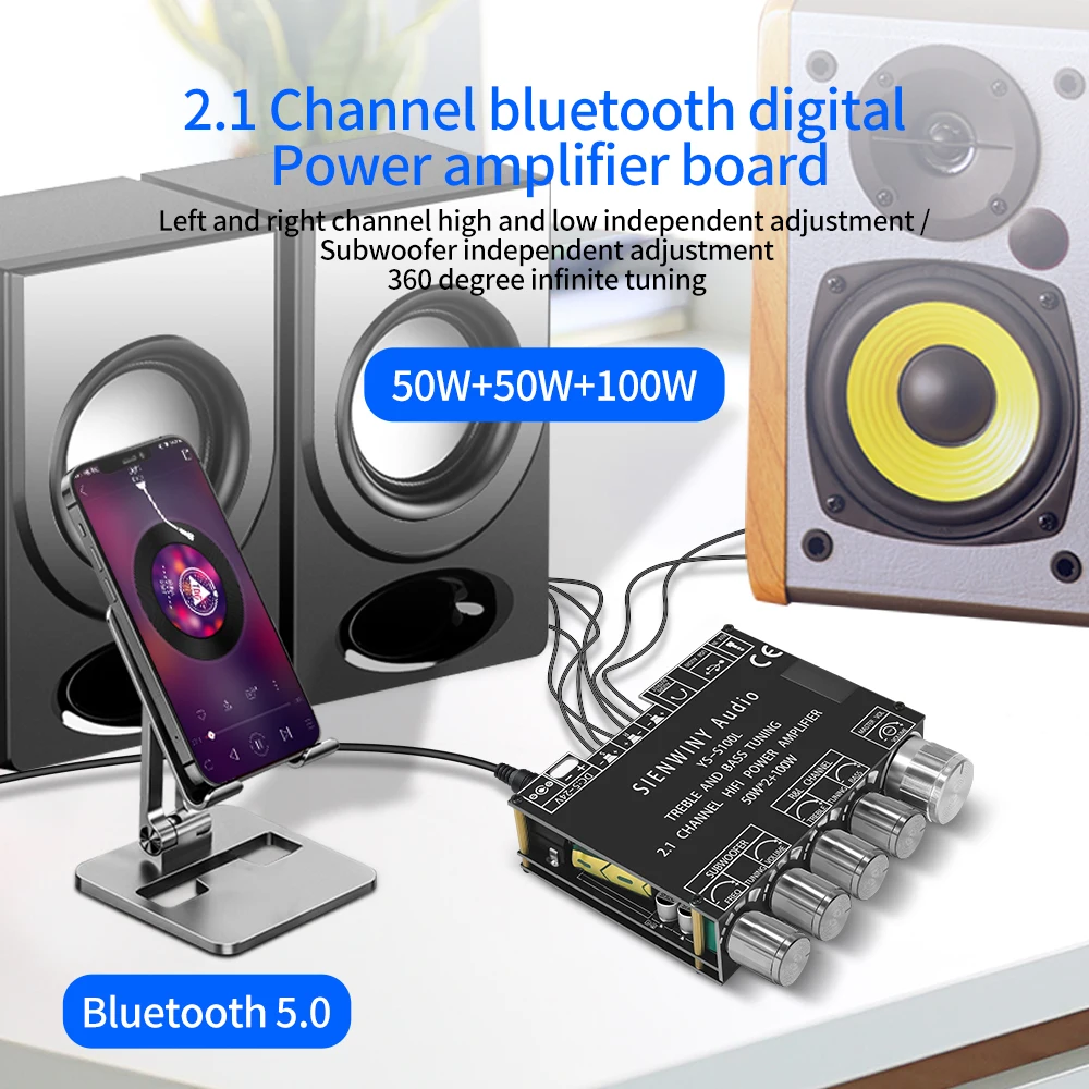 YS-S100L 50w * 2 100w 2,1 Subwoofer-Verstärker platine 3-Kanal cs8673e Bluetooth 5,1 DIY Heimat Audio- Stereo-Subwoofer-Verstärker Eber