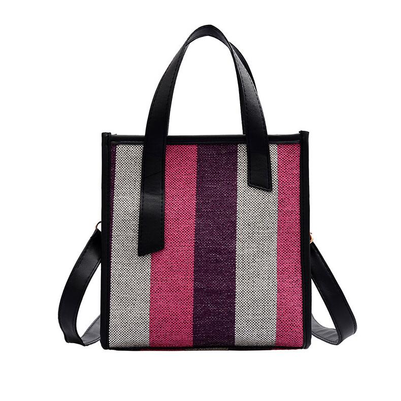 Yogodlns Boodschappentassen Voor Vrouwen Lady Gekleurde Strepen Canvas Tas Grote Capaciteit Tas Voor Vrouwen: Rose red