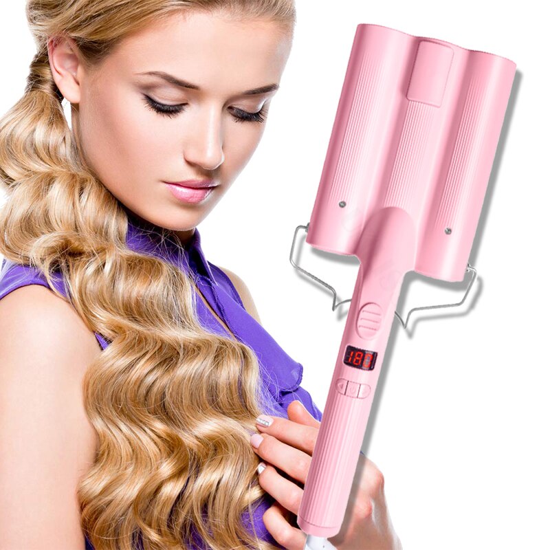 Hair Crimper Iron 3 Barrel Hair Curler 3mm Electric Curling Iron Wand Fast Heating Beach Waves Curling Iron for All Hair Styler