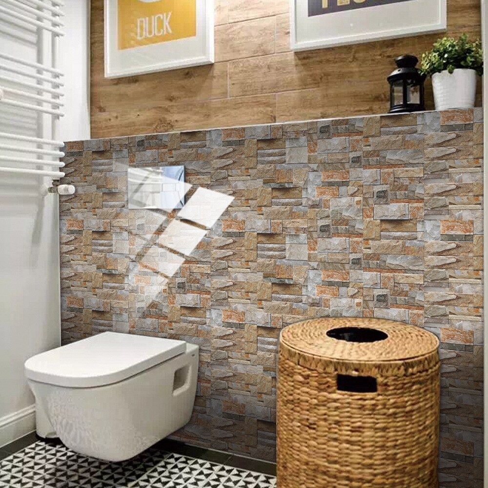 3D Wall Sticker Brick Rock Tile Stickers Backsplash Kitchen Self-adhesive Tiles Bathroom Wall Stickers Waterproof Home Decor