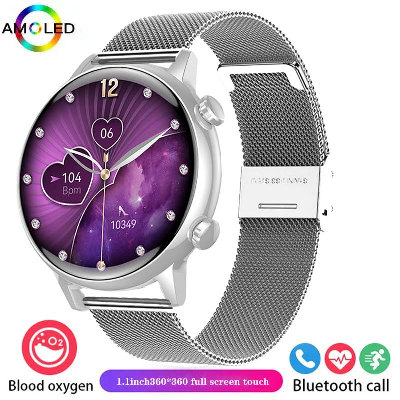 Montre intelligente étanche pour femme, écran HD AMOLED, appel Bluetooth, NDavid, santé, IP68, , 2024, 18mm: Argent