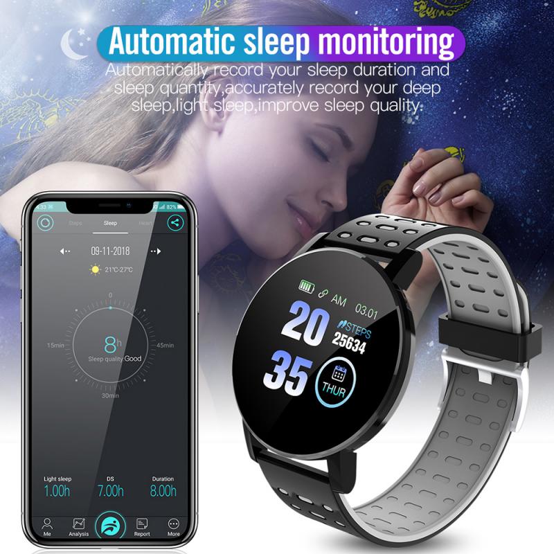 reloj inteligente Smartwatch 119Plus Round Women Watch Man Smartband Heart Rate Blood Pressure Monitor Fitness Tracker Smart Wat