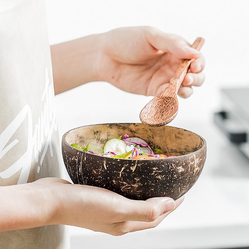 Eco Vriendelijke Natuurlijke Kokosnoot Kom Houten Ramen Fruit Salade Noedelkom Rijstkom Craft Decoration Leuke Soepkom Set