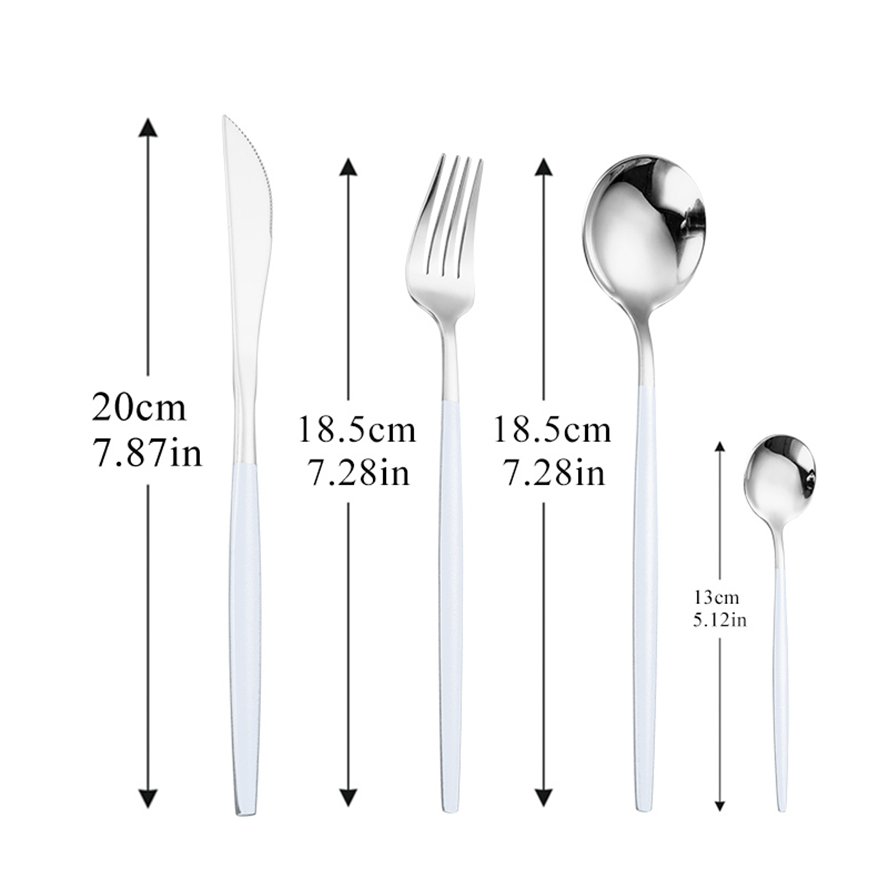 4Pcs/set white silver Cutlery Set 18/10 Stainless Steel Dinnerware Silverware Flatware Set Dinner Knife Fork Spoon: whitesilver 4pcs