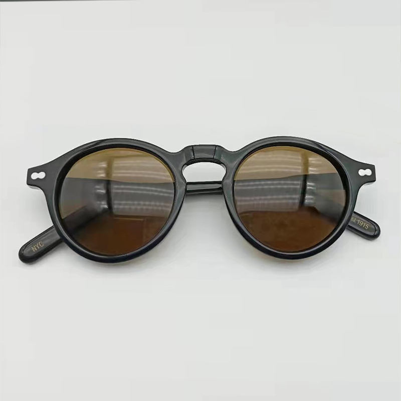 Lemtosh runda solglasögon herr johnny depp polariserade solglasögon kvinna lyxmärke vintage acetatbåge mörkerseende glasögon