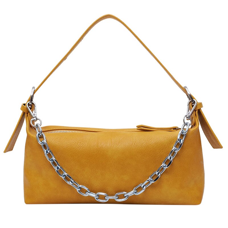 Retro kleine schoudertassen voor dames hobo's tas zachte leren handtas en portemonnee dames clutch vintage dames bolsa: Gele schoudertas