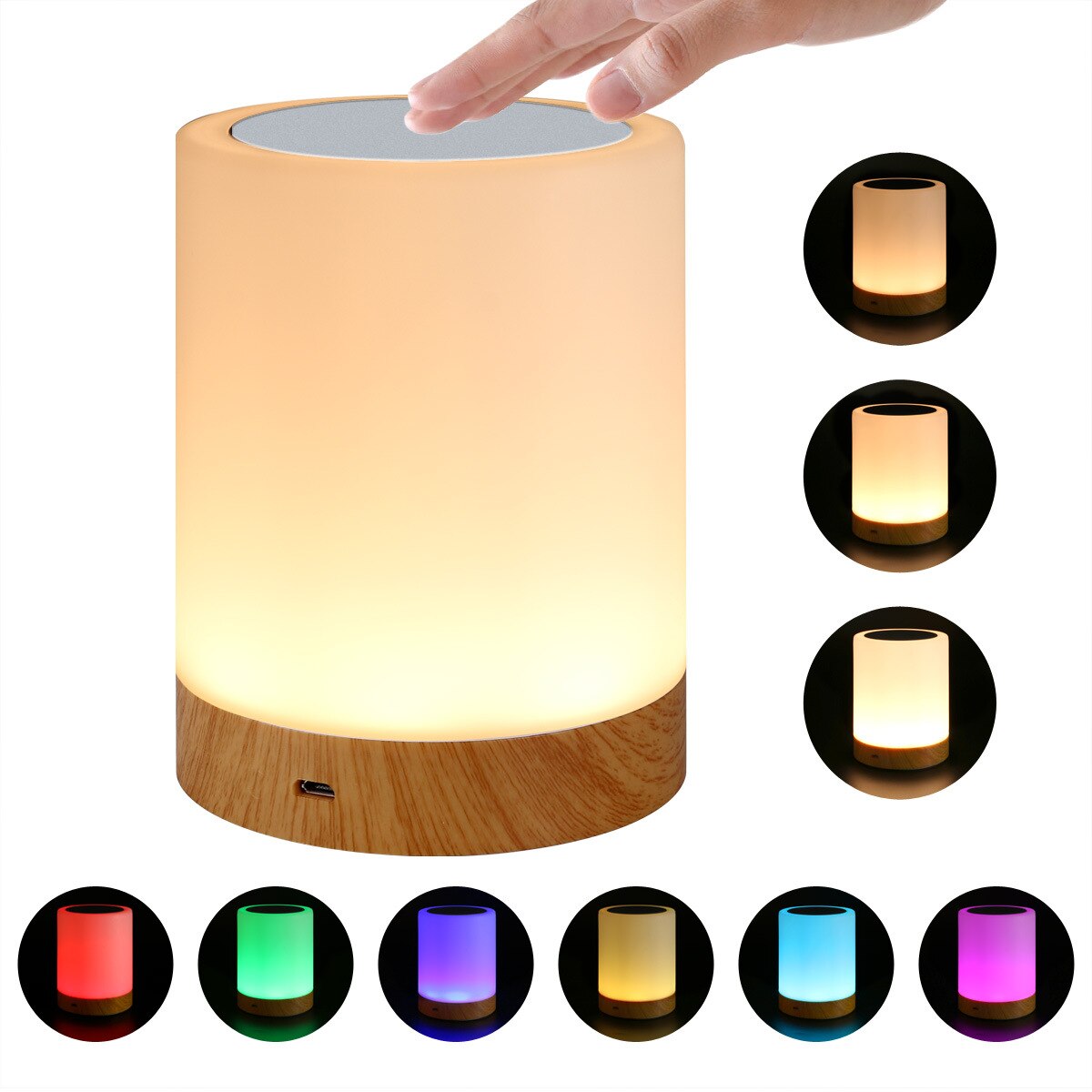 LED stijl Zeven Kleur Creatieve Houtnerf Opladen Kleine Night Lamp Bed Licht Tafellampen Touch Pat Sfeer Verlichting